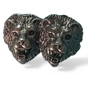 VTG Pewter Lion 🦁 Head Handmade Earrings Stamped